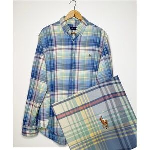 Polo Ralph Lauren Pastel Plaid Cotton Button Down Shirt Size Large